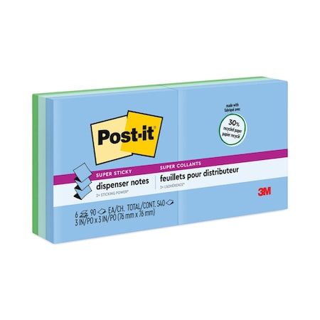 Post-It Note, Pad, Supr stkie, 3"x3", Ast, PK6 R330-6SST
